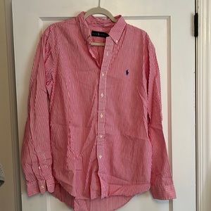 Pink and white stripe Polo button down